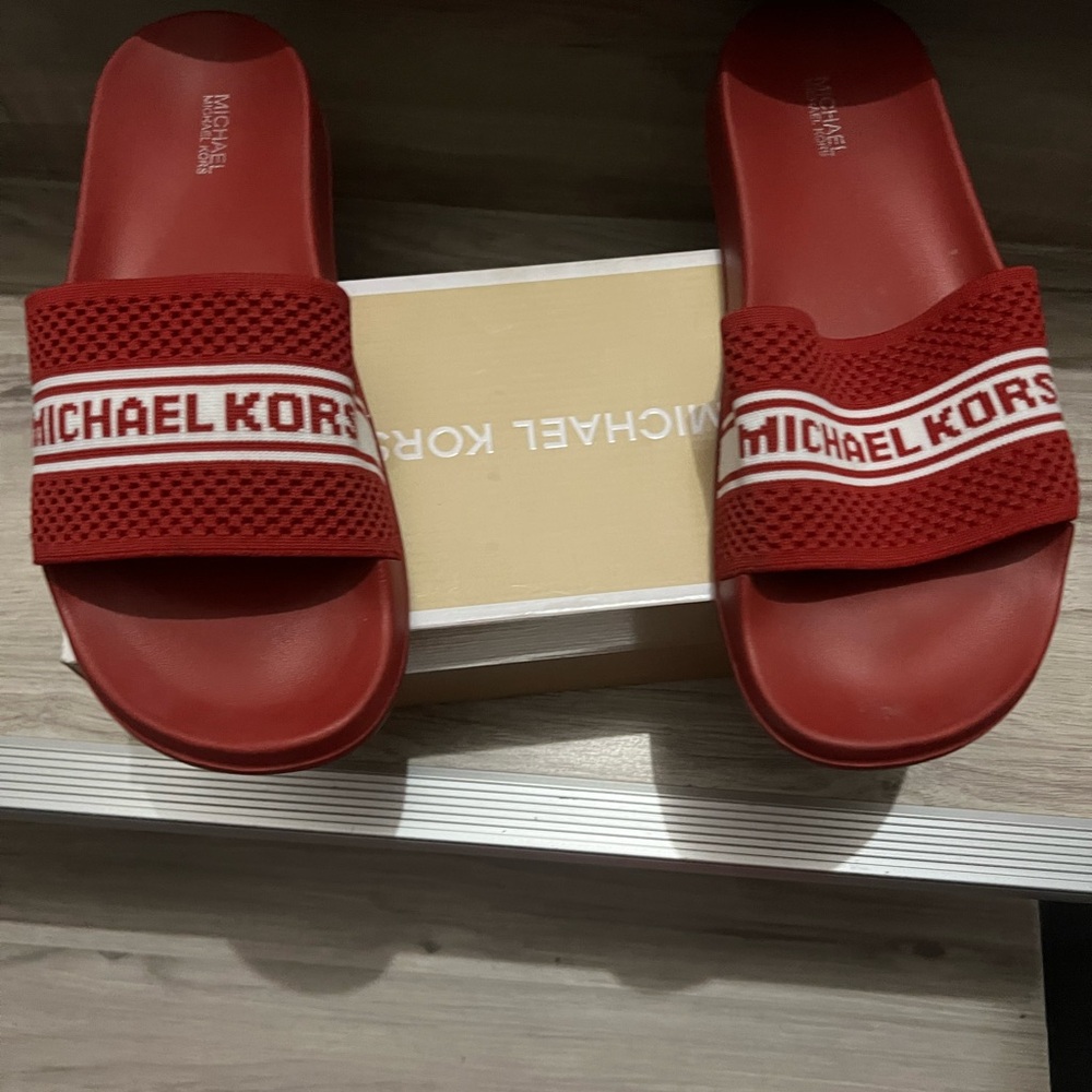 Michael Kors Red Slide Sandals